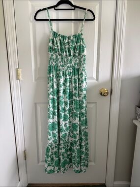 Grace Karin White Maxi Dress with Green Floral Print